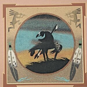 Navajo Sand Painting Horse “End Of The Trail” 90s Framed & Signed VTG Wall Art